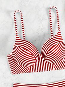 SHEIN Swim Beach Summer Outfits For Women, Random Print Bikini Set - Red and White - View 5
