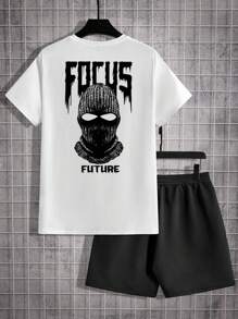 Manfinity EMRG Streetwear Gangster Mask Printed Plus Size T-Shirt Set For Men - Multicolor - View 1