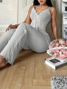 Snug Zone 2pcs Women's Sexy Deep V-Neck Sleepwear Set - Light Grey - View 3