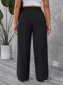 SHEIN PETITE CURVE Petite Plus Size Women's Solid Color Pleated Pants