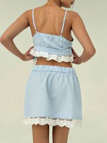 Aloruh Damen 2 Stücke Set mit Schleife, gestreiftem Camisole-Top und Minirock