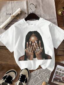 SHEIN Leap Crew تيشيرتات كاجوال محدودة التصميم للفتيات المراهقات، رسومات كرتونية، متعددة الأنماط للصيف - متعدد الألوان - مشاهدة 3