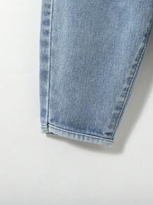 SHEIN Playful Pals Baby Boy Neutral Basic Cute Daily Casual Elastic Waist Contrast Hem & Flat Pocekts Balloon Jeans - Light Wash - View 3