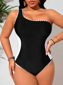 SHEIN Swim Curve Women Plus Size One-Piece Swimsuit, Sexy Off-Shoulder Leisure Resort Style For Summer Beach Vacation - Black - View 1