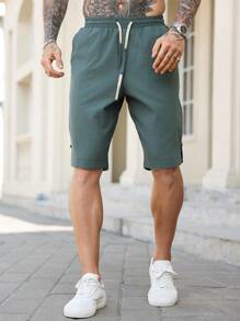 Manfinity Homme Men's Drawstring Waist Pockets Loose Casual Shorts - Dusty Blue - View 5