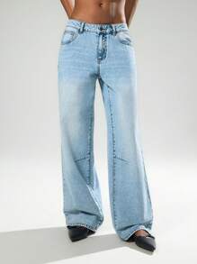 Easelle Women's Casual Washed Low Waist Straight Leg Jeans