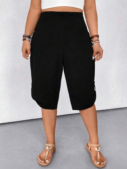 Elenzga Women's Casual Drawstring Waist Bermuda Shorts, Slimming & Versatile