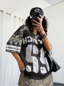 StreetHx Streetwear 女式休闲干叶与字母印花短袖 T 恤