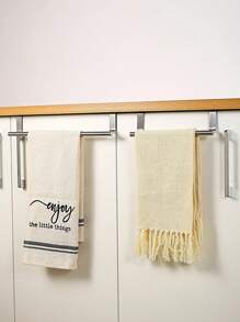 1pc Kitchen Stainless Steel Towel Rack Storage Rack Non-Porous Cabinet Door Back Rag Rack Storage - Silver - View 5