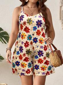 SHEIN Clasi Plus Size Women Cartoon Print Sleeveless Jumpsuit, Spring/Summer - Multicolor - View 4