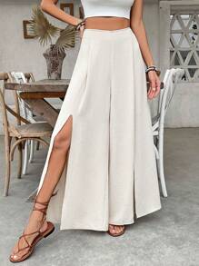 Breezaya 优雅性感纯色高开叉阔腿裤，质感丰富，适合春夏度假