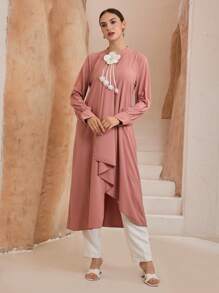 Graceveil Blouse à manches longues femme avec décor floral 3D et ourlet asymétrique de couleur unie - Vieux Rose - Voir 7
