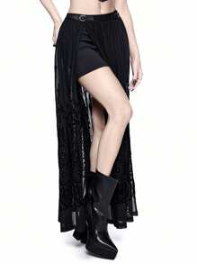 ROMWE Goth Vintage Gothic Castle Flocked Pattern Skirt
