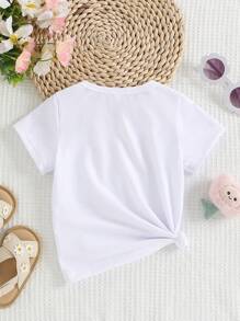 Baby Girl Easter Casual Fashion Creative Cartoon Holiday Sparkly Rabbit Shape Color Decorative Letter Slogan Graphic Print Tee, Sibling Matching - White - View 2