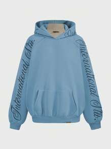 SUMWON WOMEN 舒适的插肩袖连帽衫，配有袋鼠口袋，休闲运动休闲运动衫，抽绳兜帽，非常适合秋冬家居服 - 藍色 - 查看 5