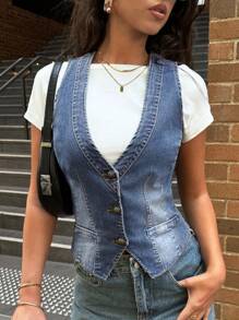 Forever 21 女士无袖牛仔背心夹克 - 藍色 - 查看 8