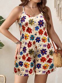 SHEIN Clasi Plus Size Women Cartoon Print Sleeveless Jumpsuit, Spring/Summer - Multicolor - View 6