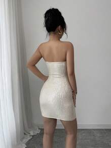 Selianne Sexy Party Champagne Color Sequin Cropped Tube Dress For Women - Champagne - View 2