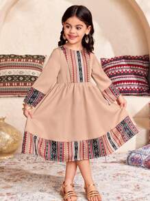 SHEIN DRMZ Young Girl Ditsy Floral Fitted Casual Round Neck Chiffon Dress - Multicolor - View 6