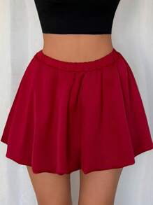 Chiquease Minifalda casual de unicolor brillante con dobladillo con volantes - Burdeos - Ver 4