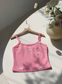 Comfortcana 夏季休闲蝴蝶结装饰短款吊带背心 - 粉色 - 查看 8