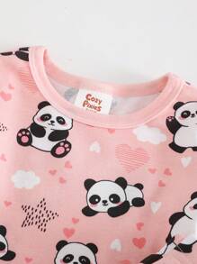 Cozy Pixies Baby Girl Snug Fit Pajama Set, Cartoon Bear Pattern Knit Soft Round Neck Long Sleeve Top & Elastic Waist Long Pants, 2 Pieces