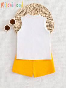 新生男婴可爱动物印花无袖上衣和短裤套装 幼儿夏季服装套装 - 白色 - 查看 3