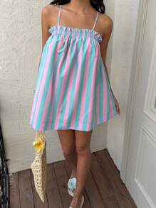 Sunnyshic 女士彩色条纹无袖休闲连衣裙，适合春夏季度假海滩和日常穿着，百搭 - 彩色 - 查看 4