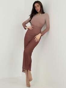 Aloruh American Style Gradient Mesh Strapless Bodycon Dress - Multicolor - View 4