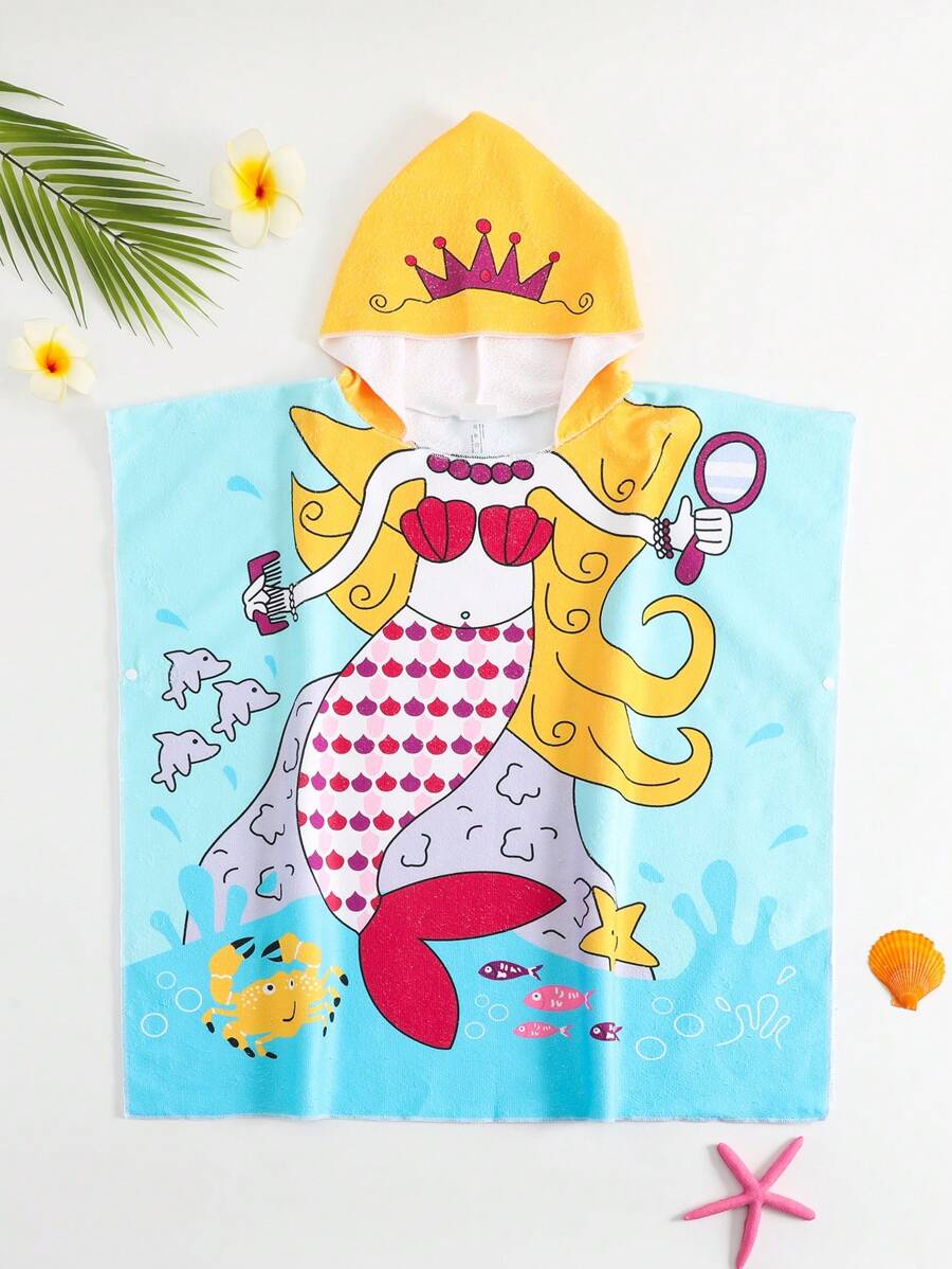 女孩幼儿美人鱼印花沙滩罩衫，适合海滩派对 - 彩色 - 查看 1