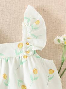 Souflis Souflis Baby Girls Sleeveless Floral Printed Crepe Romper, Summer