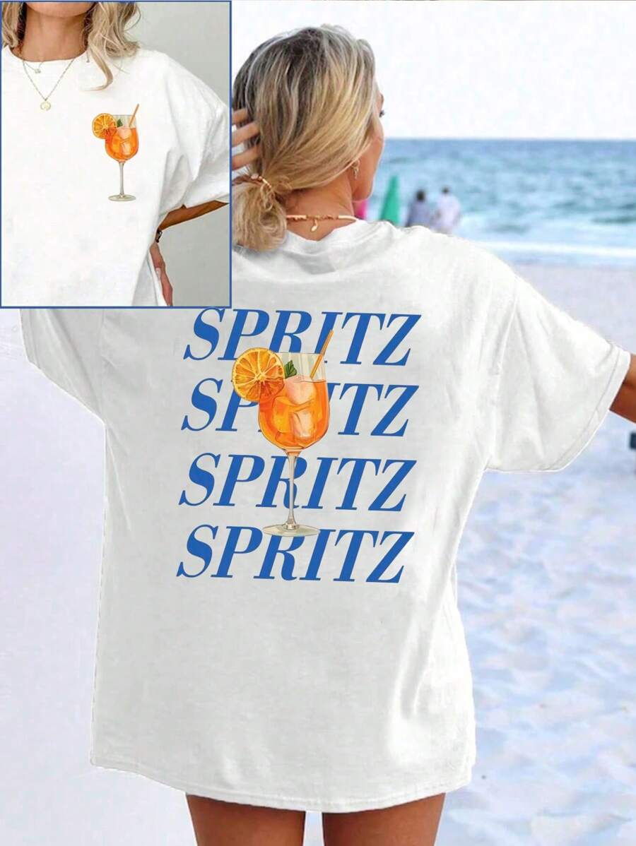 Oversized Women's T-Shirt With Aperol Spritz Slogan Print - White - View 1