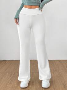 SHEIN PETITE 女款天鹅绒加厚纯色长裤 - 白色 - 查看 5