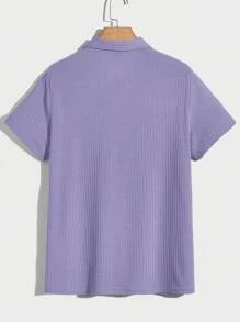 Manfinity RelaxMax Men's Simple Solid Color Textured Short Sleeve Polo Shirt, Casual Polo Shirts For Men Collar - Lilac Purple - View 2