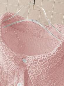 Chiquease Minimalist Solid Color Hollow Embroidered Women Blouse For Commuting Fall Cloth For Women - Baby Pink - View 3