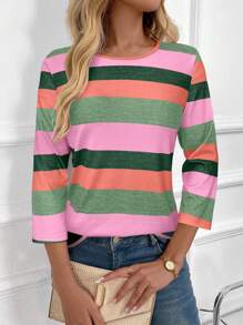 EMERY ROSE Women's Striped T-Shirt, Minimalist Fashion Casual Everyday Wear - Multicolor - View 5