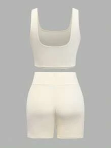 Calvaya Plus Size Women's Deep V-Neck Vest + 4-Inch Shorts Sports Suit - Multicolor - View 5