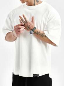 Manfinity Sport PWRUP Tricou cu mânecă scurtă cu gât rotund și cu logo texturizat simplu pentru bărbați, stil sportiv