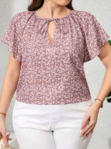 SHEIN Clasi 大码女式粉色碎花衬衫，优雅日常浪漫时尚春夏衬衫女式吊带背心女式衬衫夏季衬衫粉色衬衫 - 彩色 - 查看 7