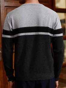 Manfinity Homme Men's Solid Color Panel Design Crew Neck Casual Long Sleeve Sweater