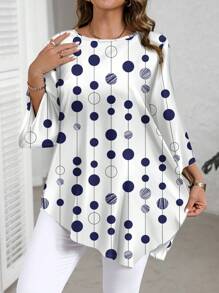 EMERY ROSE قميص مطبوع بطول كامل للربيع والخريف، مريح ومبسط، مقاس كبير الحجم