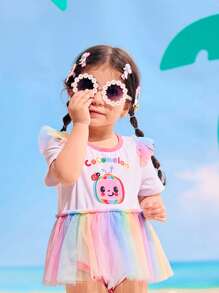 CoComelon X SHEIN Baby Girl Watermelon Print Colorful Contrast Mesh White Cute Cartoon Bodysuit - White - View 6