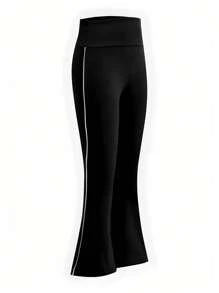 Sparklyn 青少年女孩户外瑜伽运动弹力舒适自由骑行网球健身房徒步露营运动夹克和紧身裤喇叭裤两件套套装，海军蓝 - 黑色 - 查看 3