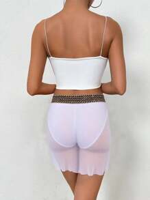 SHEIN Swim Beach Summer Outfits For Women White Mesh Sheer Beach Sarong Skirt - White - View 2