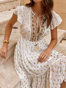 Weeklong 女式波西米亚风深 V 领收腰复古印花连衣裙 - 彩色 - 查看 8