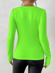 INAWLY Bright Color Women V-Neck Luminous Knight Graphic T-Shirt - Mint Green - View 2