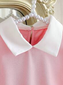 SHEIN Elladie kids 女婴简约二合一衬衫领运动衫，时尚领带袖设计，休闲运动 - 彩色 - 查看 4