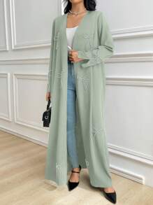 Al Najma Women's Long Sleeve Bow Casual Abaya, Casual Modest Open Robe Abayas, For Casual Daily/Party - Mint Green - View 1