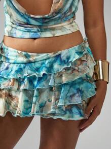 MISSGUIDED Asymmetric Ruffle Mini Skirt Festival Summer Dance Party Clubwear High Waisted Flirty A-Line Tiered Ruffled Flare Skater Style - Multicolor - View 5