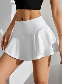 SHEIN PETITE Set sportivo da donna in 3 pezzi: gonna pantalone plissettata a tinta unita fluida